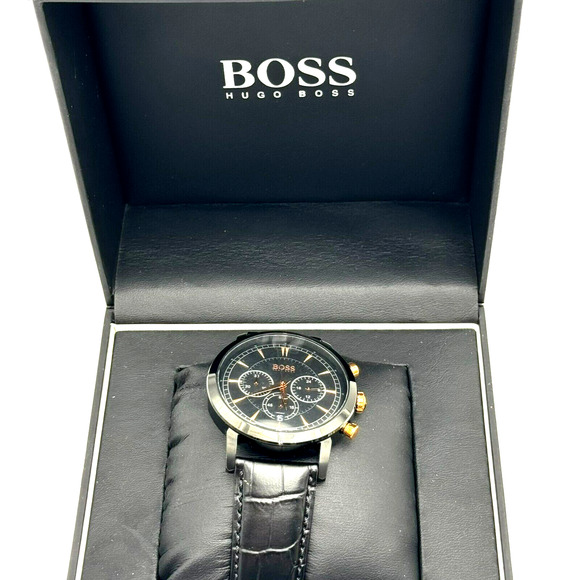 HUGO BOSS Black Gold Dial Watch‎ Croc Embossed Leather Band Water-Resistant Date - Picture 1 of 8